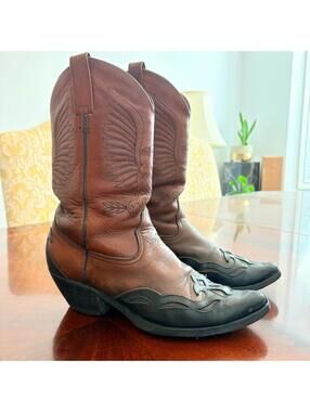 Leather Cowboy Boots Brown and Black Size 9.5 Vibram Sole Unbranded